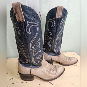Larry Mahan Blue And Cream Western Cowboy Boot